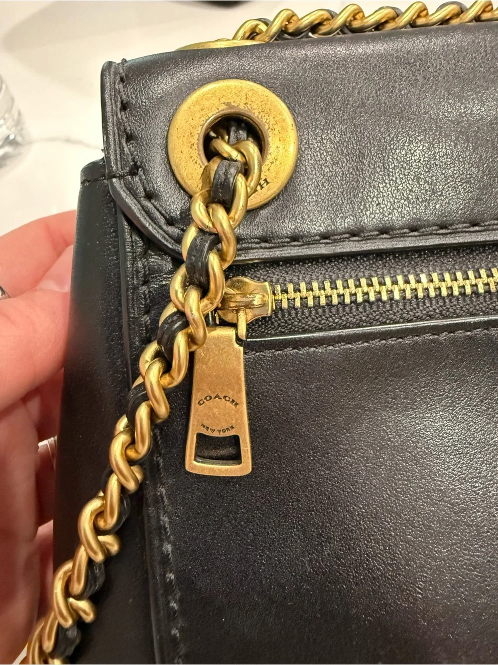 Coach Black Leather Parker Convertible Backpack with Gold Chain Hardware